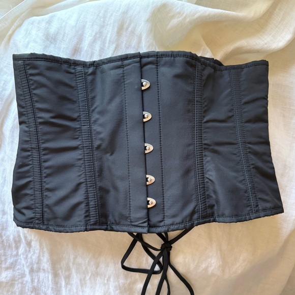 TRUE CORSET black Hook eye lace up back boned strapless bandeau bustier top - Picture 1 of 6